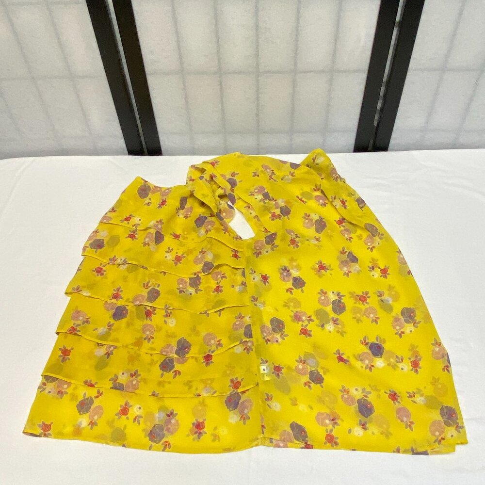 American Eagle Yellow Sheer Tiered Ruffle Cap Sleeve Back Button Top XL - Picture 11 of 13